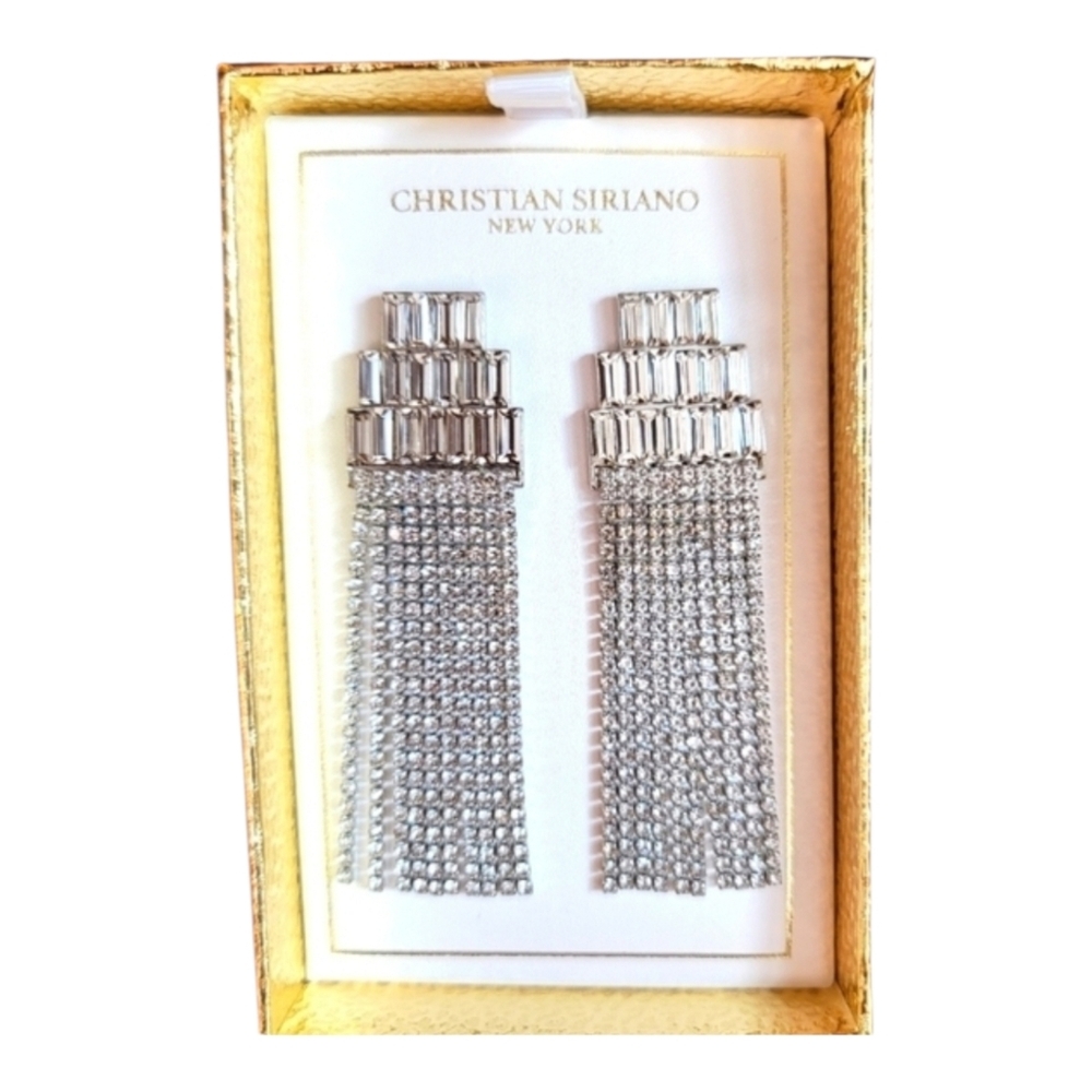 Rhinestone Earrings Crystal Christian Siriano Wedding Gala Dangle
